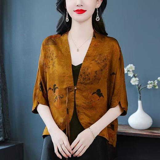 A5066新中式半袖上衣防晒开衫妈妈装女春秋夏薄款香云纱披肩外搭短外套 商品图2
