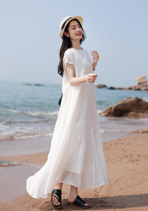 新款高级感波浪拼接收腰小A纯色长裙 商品图4