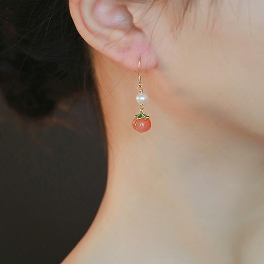 蜜桃硬糖天然红玛瑙，桃子耳环珍珠耳饰AL679694136940 商品图0