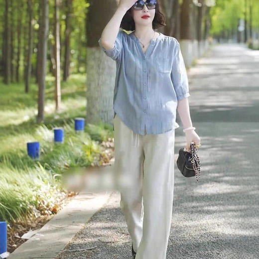 中年妈妈苎麻上衣亚麻阔腿裤两件套洋气套装2025夏装新款减龄穿搭 商品图3