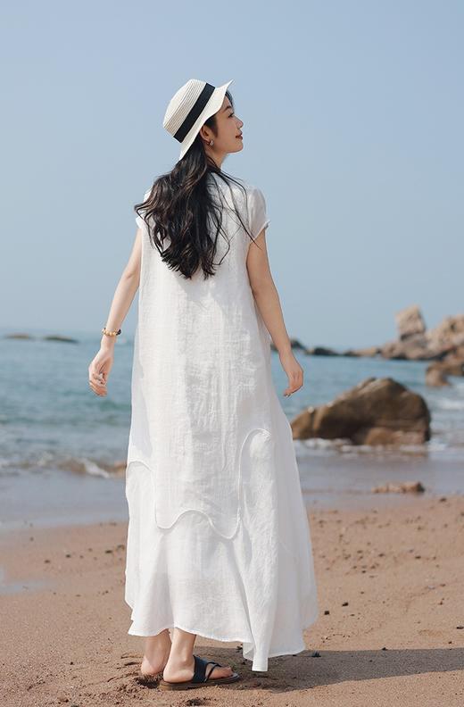 新款高级感波浪拼接收腰小A纯色长裙 商品图6