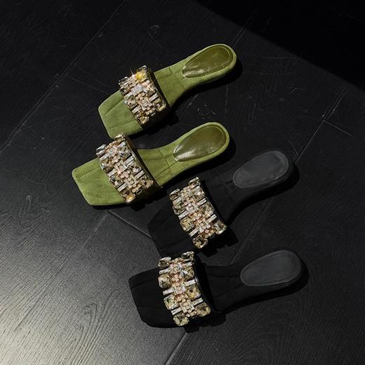 【羊皮法式水钻新款一字拖】2025女士时尚外穿踩屎感舒适低跟气质凉拖鞋 商品图2