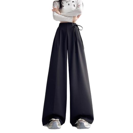 高腰绑带西装裤女春秋小个子高级感垂感直筒宽松休闲拖地阔腿裤子 商品图4