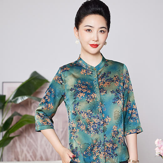 中老年人真丝上衣女洋气妈妈夏装时尚桑蚕丝衬衫喜婆婆婚宴 商品图2