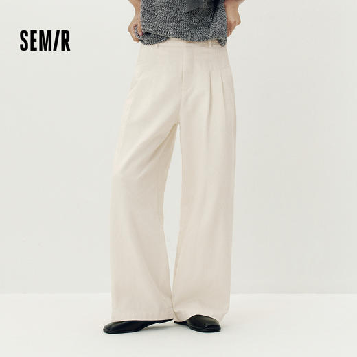 [商场同款]森马休闲裤女纯棉半松紧腰阔腿裤2025秋季新款打褶长裤 商品图1