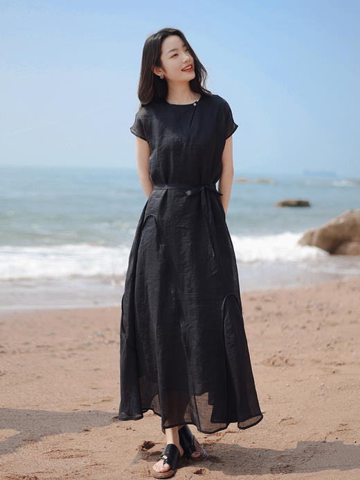 新款高级感波浪拼接收腰小A纯色长裙 商品图11