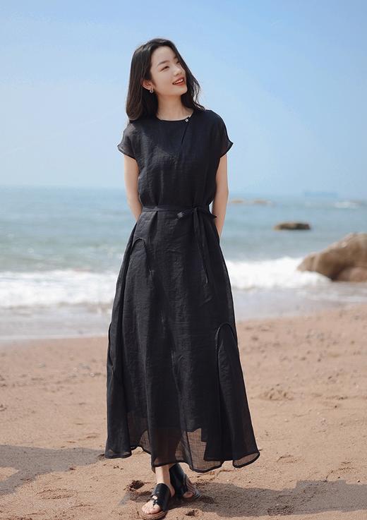 新款高级感波浪拼接收腰小A纯色长裙 商品图8