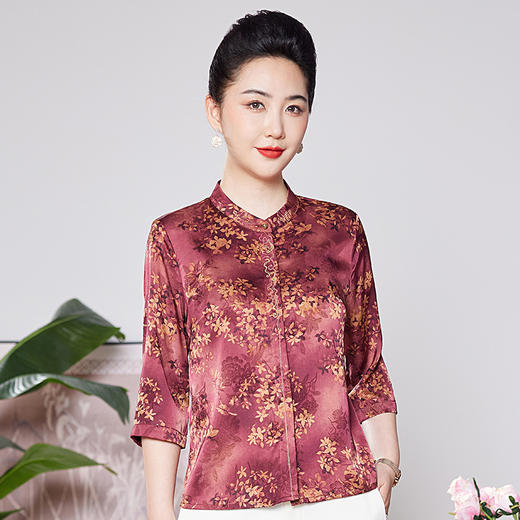 中老年人真丝上衣女洋气妈妈夏装时尚桑蚕丝衬衫喜婆婆婚宴 商品图3