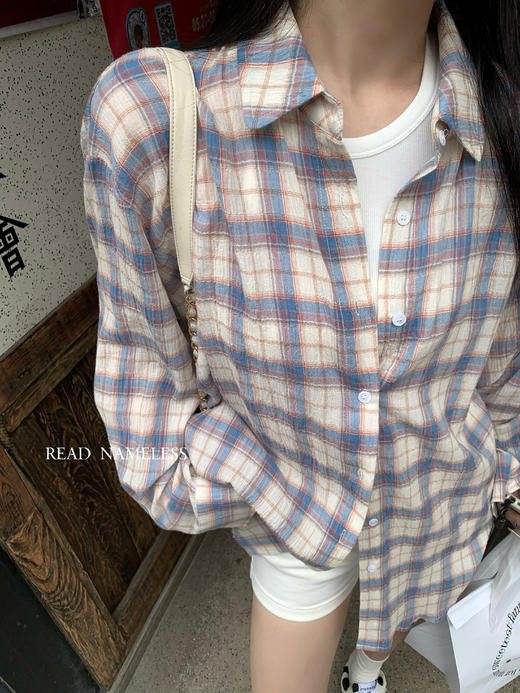 Read Nameless/全棉格蓝格子衬衫 商品图4