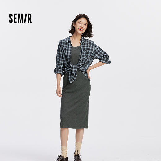 [商场同款]森马连衣裙女背心裙格纹中长款衬衫2025秋季新款两件套 商品图1