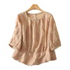 重工刺绣亚麻短袖衬衫女夏文艺复古宽松后背纽扣方领棉麻小衫上衣 商品缩略图4
