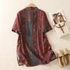 民族风复古棉麻印花茶服衬衫女夏季薄款立领盘扣改良开叉旗袍上衣 商品缩略图1