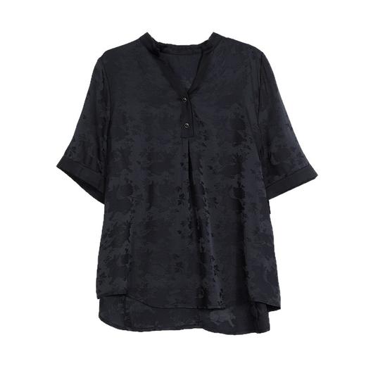 女短袖衬衫夏季新款妈妈小衫宽松遮肚子黑色上衣 商品图3