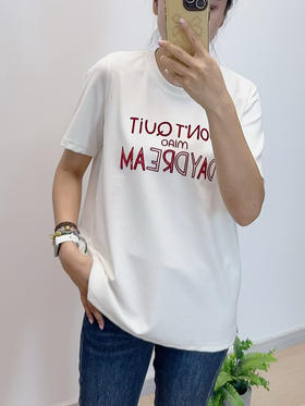 水淼2025秋新款高弹休闲字母钉珠T恤1248