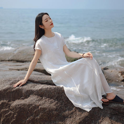 新款高级感波浪拼接收腰小A纯色长裙 商品图7