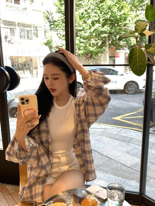 Read Nameless/全棉格蓝格子衬衫 商品图8