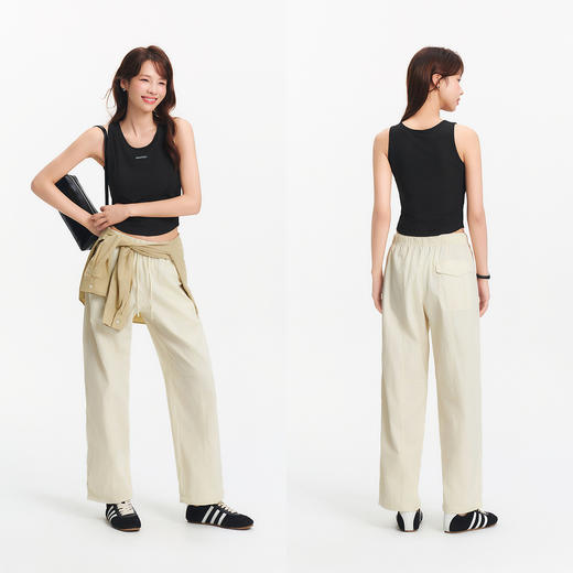 [商场同款]森马休闲裤女抽绳长裤松弛感2025夏新款分割阔腿裤简约 商品图2