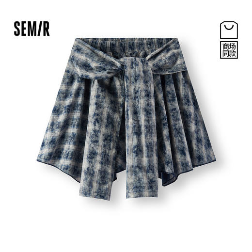 [商场同款]森马半身裙女绑带复古显瘦2025新款夏季不规则格纹短裙 商品图0