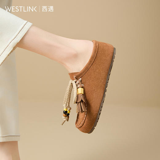 西遇内增高厚底勃肯鞋女新款秋季复古串珠袋鼠鞋小个子包头半拖鞋V1656936 商品图3