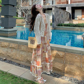 波西米亚风吊带连衣裙，海边度假超好看罩衫裙子套装HR-2560
