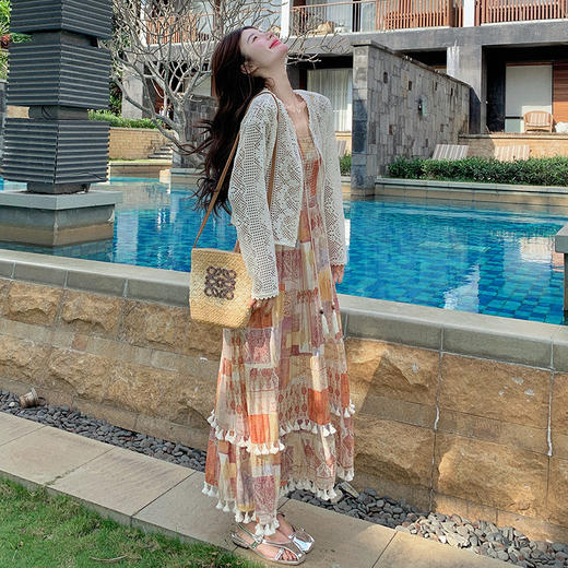 波西米亚风吊带连衣裙，海边度假超好看罩衫裙子套装HR-2560 商品图0