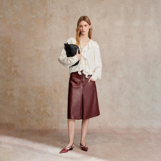 轻复古法式荷叶边V领波点长袖上衣CS2503016 商品图2