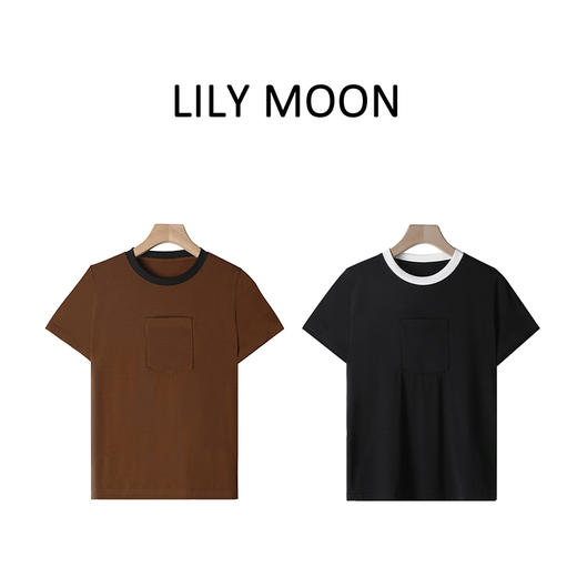 LILYMOON【马油口袋T恤】夏季撞色领短袖T恤 商品图4