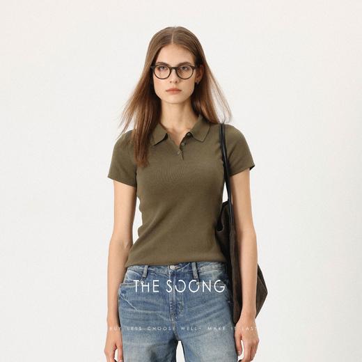 THESOONG 纯棉100%翻领polo衫上衣女短袖修身型套头亨利衫领HBMY7375 商品图9