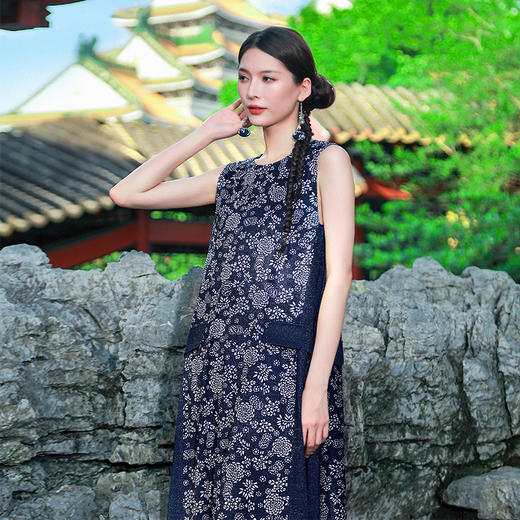 【蓝染印花改良系列】篱落无袖连衣裙 | 可前后两穿  | 现货加急发 商品图3