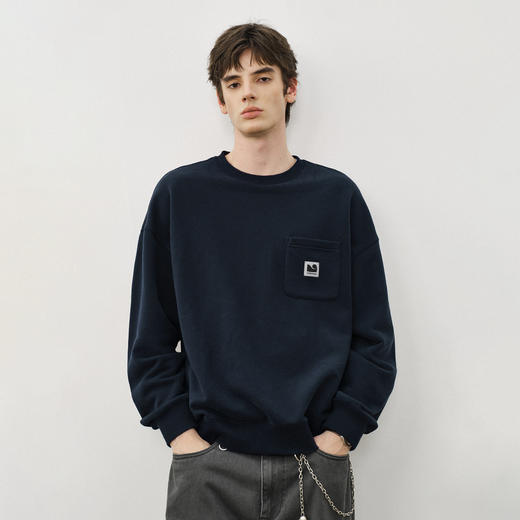 714street国潮宽松落肩口袋抓绒卫衣男2025秋冬新款情侣装长袖T恤 商品图0