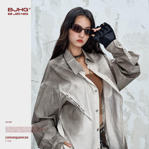 BJHG不计后果 美式复古衬衫男款秋季水洗做旧街头纯棉衬衣外套女 商品图1