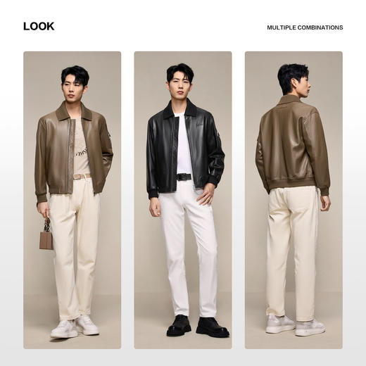 【高端系列/山羊皮】柒牌皮衣男2025新款可拆卸针织领皮夹克外套129J70180 商品图2