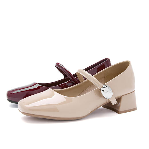 西遇粗跟玛丽珍鞋女新款秋季法式漆皮配裙小皮鞋方头中跟单鞋V1656955 商品图7