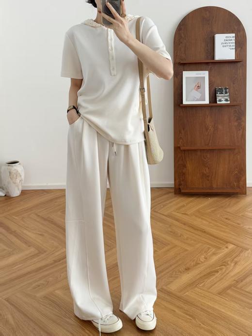 舒适蕾丝连帽T+阔腿直筒显瘦套装 商品图8