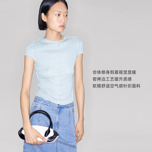 lost in echo2025秋冬新款精致修身显瘦空气感羊毛针织短袖T恤女 商品图1