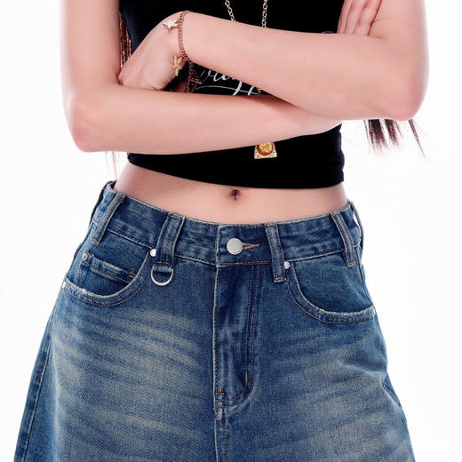 罗蒙女士七分牛仔裤夏季薄款水洗做旧高腰宽松显瘦阔腿短裤子 商品图5