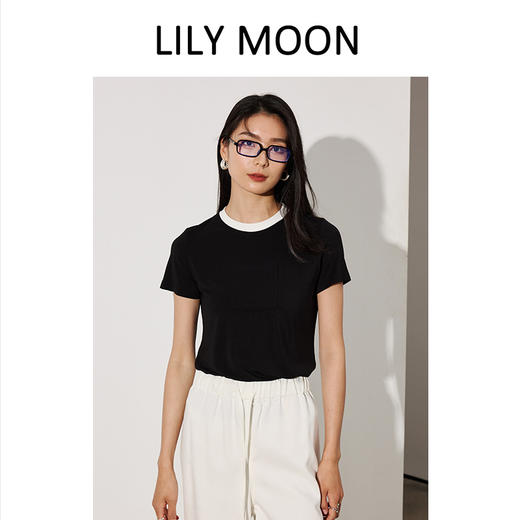 LILYMOON【马油口袋T恤】夏季撞色领短袖T恤 商品图3