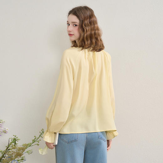 西遇绝美立体花朵圆领系带衬衫女秋季甜美荷叶边长袖衬衣V2551106 商品图4