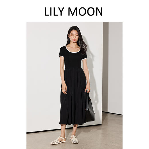 LILYMOON【天丝 方领小黑裙】极简小黑裙法式气质优雅羊毛撞色领纯色 商品图0