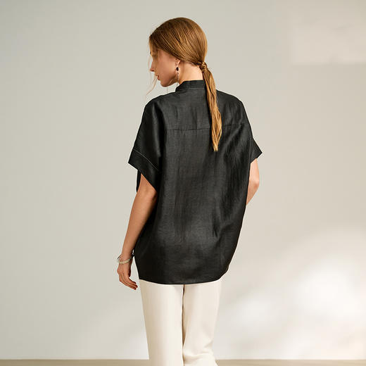 TANGYcollection天意2025秋季新品商场同款立领茛绸T恤L251017 商品图2