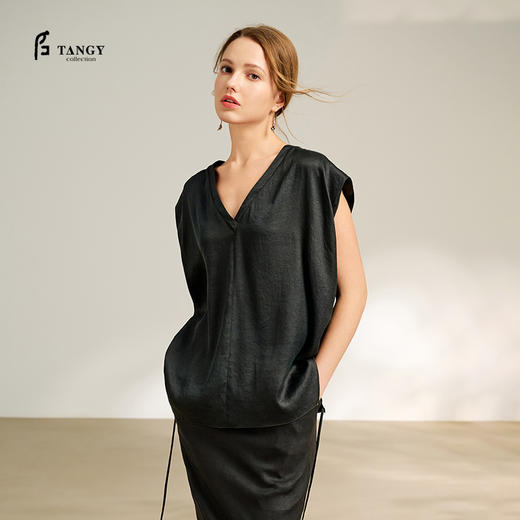TANGYcollection天意2025秋季新品商场同款茛绸女T恤L252002 商品图0