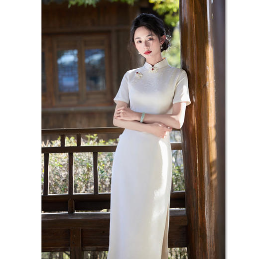 GX素雅中式长款短袖旗袍2025夏季新款复古中国风年轻女士气质旗袍裙 商品图0