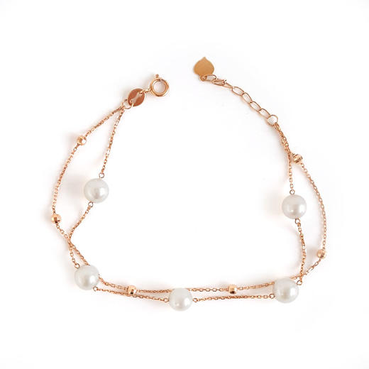 【天然正品】AU750玫瑰金镶天然近完美约6.0MM AKOYA海水珍珠手链6.0MM（皆取最大值）女士现售价：2680！030825XY21 商品图0