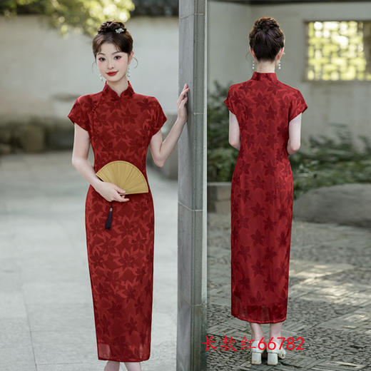 SYK66783时尚年轻女士长款短袖旗袍2025春夏新款改良新中式日常旗袍 商品图1