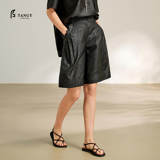 2025夏季新品商场同款松紧休闲茛绸女士短袖休闲裤L251508 商品图1