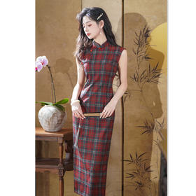 GX少女无袖格子旗袍复古新中式日常可穿修身改良立领文艺年轻学生裙