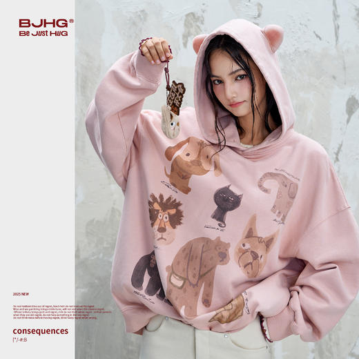 BJHG不计后果不宠创意连帽卫衣男女款2025新款秋季立体耳朵情侣装 商品图2