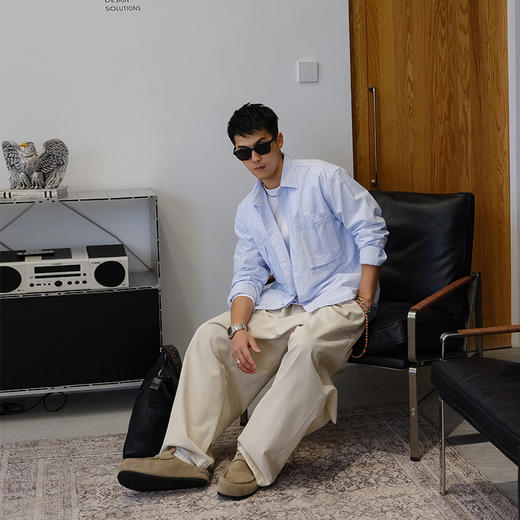 徐太浪170g竖条纹长袖衬衫男高级感痞帅2025新款秋季大码纯棉衬衣 商品图3