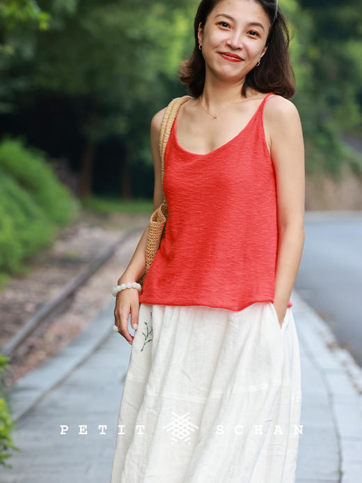 PETIT SCHAN小闪 CLO#868 Little Morning 小清晨 亚麻棉桑蚕丝卷边松弛感小吊带 商品图9