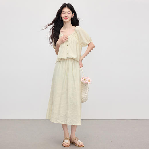 【专属特价】熙世界亚麻套装女2025新款夏季通勤休闲轻盈短袖衬衫半身裙两件套 商品图2